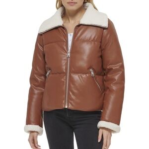 LEVI’S Breanna Puffer Eco Leather Fur Quilted Jacket XS